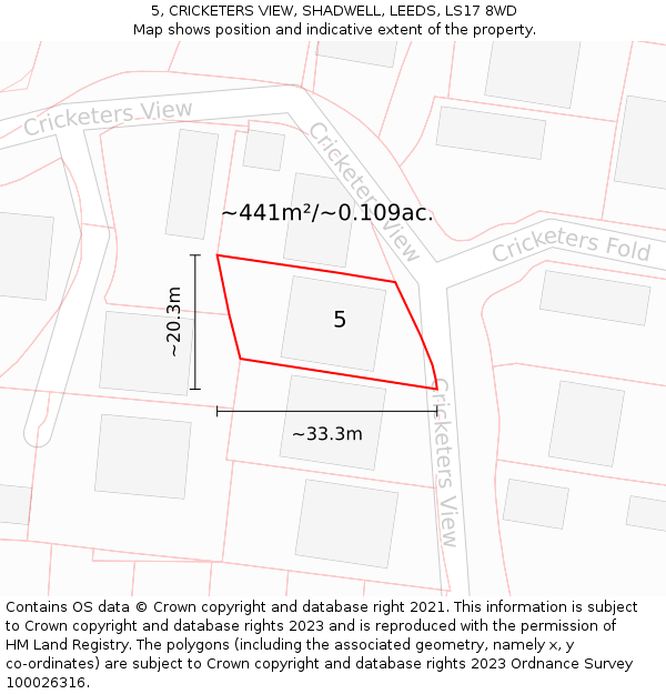 5, CRICKETERS VIEW, SHADWELL, LEEDS, LS17 8WD: Plot and title map