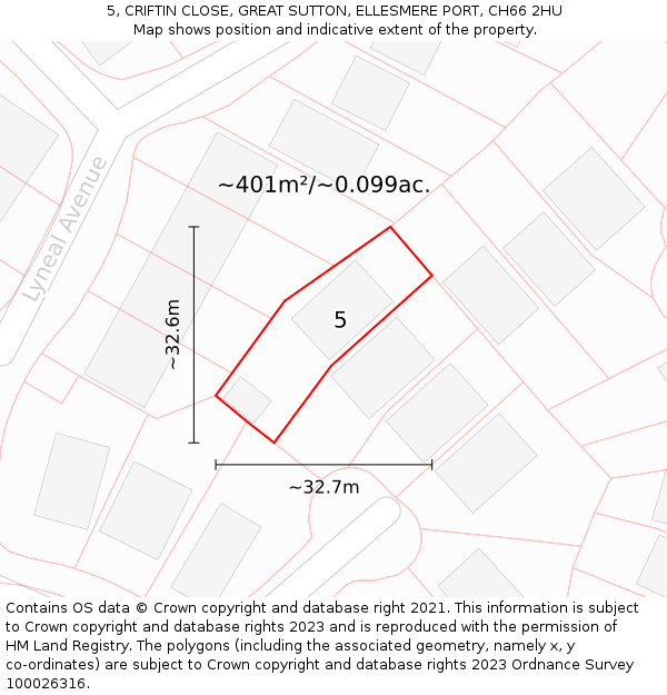 5, CRIFTIN CLOSE, GREAT SUTTON, ELLESMERE PORT, CH66 2HU: Plot and title map