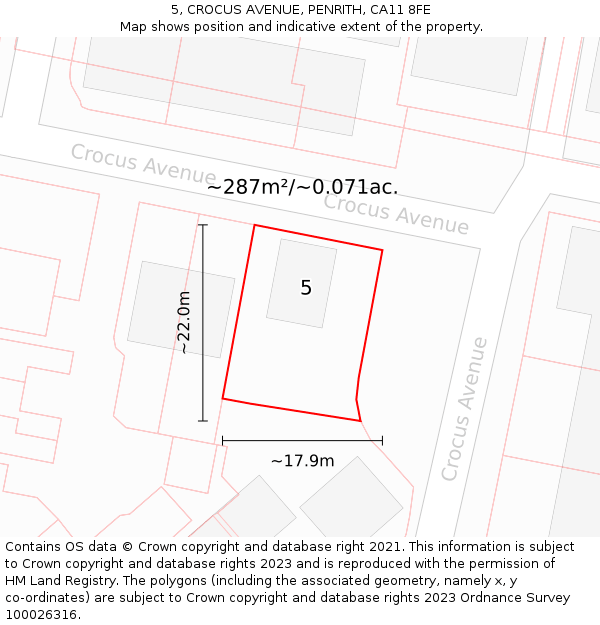 5, CROCUS AVENUE, PENRITH, CA11 8FE: Plot and title map