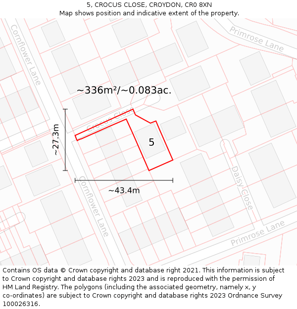 5, CROCUS CLOSE, CROYDON, CR0 8XN: Plot and title map