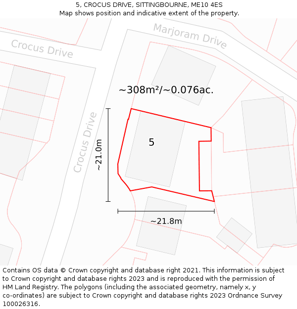 5, CROCUS DRIVE, SITTINGBOURNE, ME10 4ES: Plot and title map