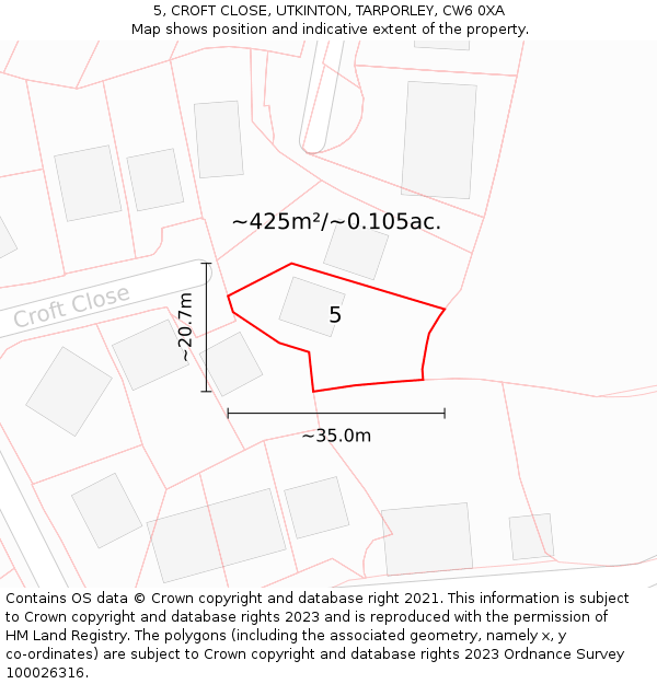 5, CROFT CLOSE, UTKINTON, TARPORLEY, CW6 0XA: Plot and title map
