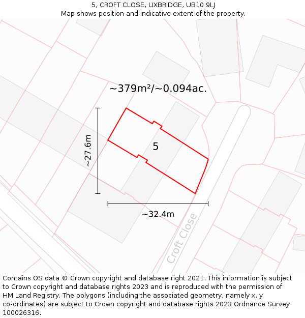 5, CROFT CLOSE, UXBRIDGE, UB10 9LJ: Plot and title map