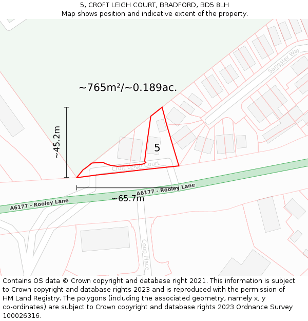 5, CROFT LEIGH COURT, BRADFORD, BD5 8LH: Plot and title map