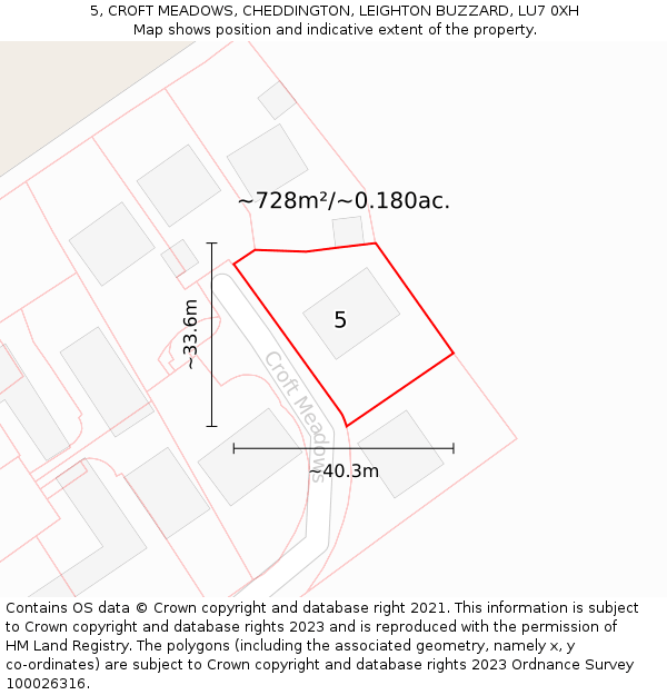 5, CROFT MEADOWS, CHEDDINGTON, LEIGHTON BUZZARD, LU7 0XH: Plot and title map