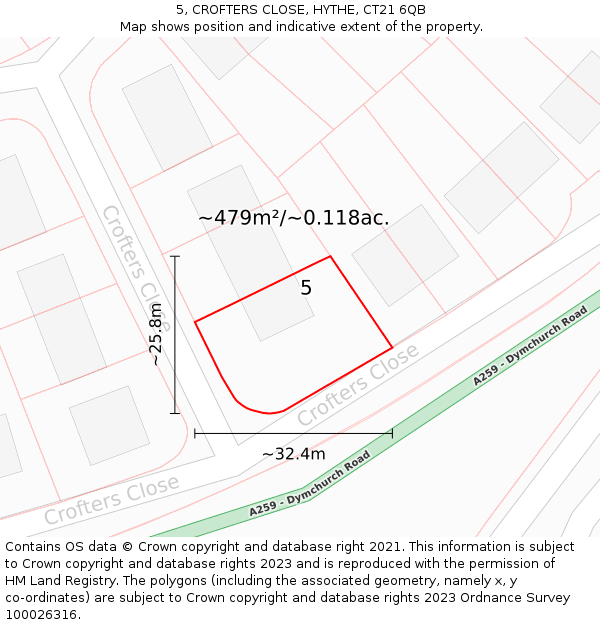 5, CROFTERS CLOSE, HYTHE, CT21 6QB: Plot and title map