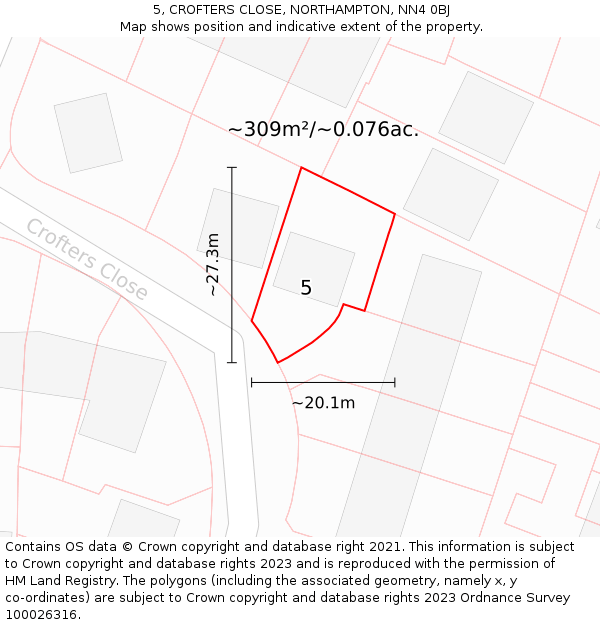 5, CROFTERS CLOSE, NORTHAMPTON, NN4 0BJ: Plot and title map
