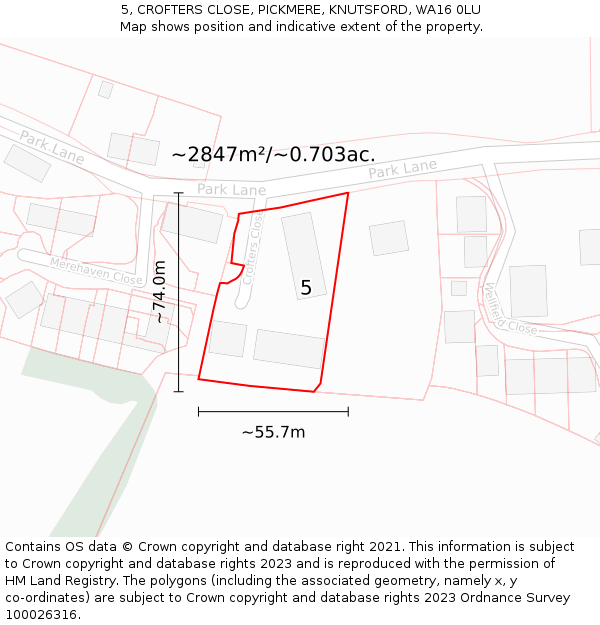 5, CROFTERS CLOSE, PICKMERE, KNUTSFORD, WA16 0LU: Plot and title map