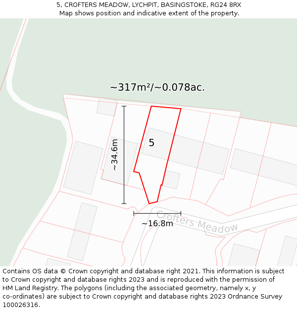 5, CROFTERS MEADOW, LYCHPIT, BASINGSTOKE, RG24 8RX: Plot and title map