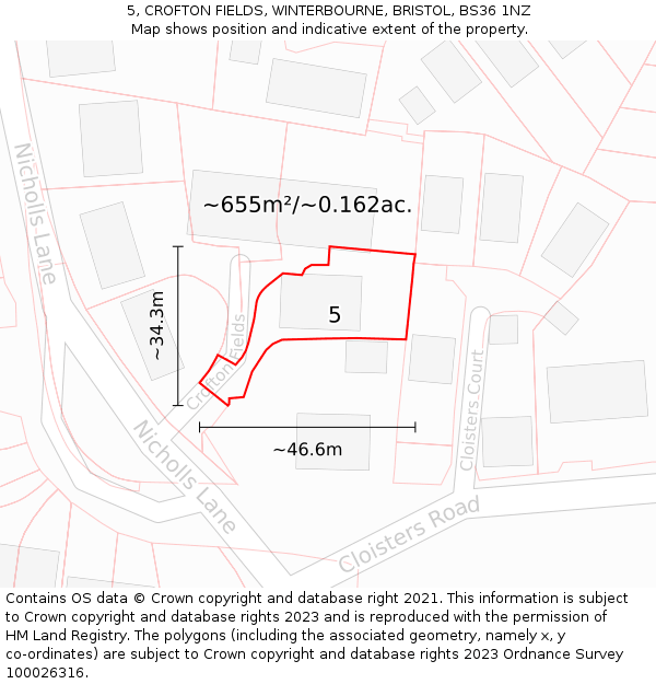 5, CROFTON FIELDS, WINTERBOURNE, BRISTOL, BS36 1NZ: Plot and title map