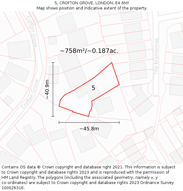 5, CROFTON GROVE, LONDON, E4 6NY: Plot and title map
