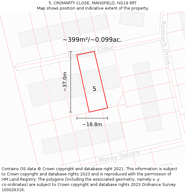 5, CROMARTY CLOSE, MANSFIELD, NG19 6RT: Plot and title map