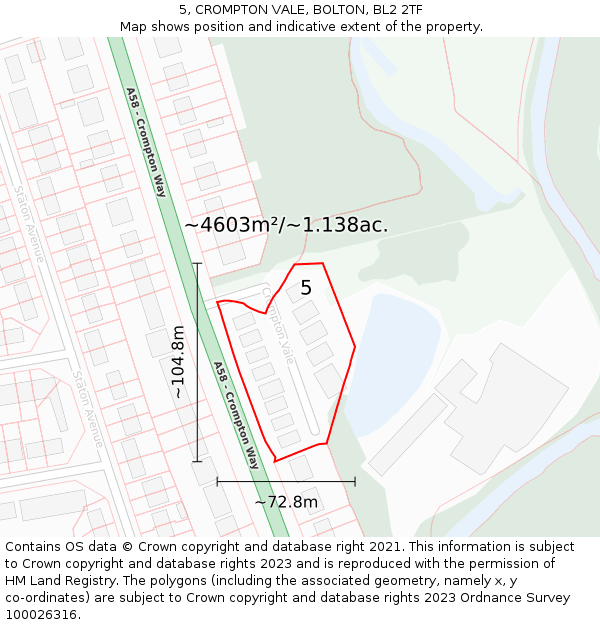 5, CROMPTON VALE, BOLTON, BL2 2TF: Plot and title map