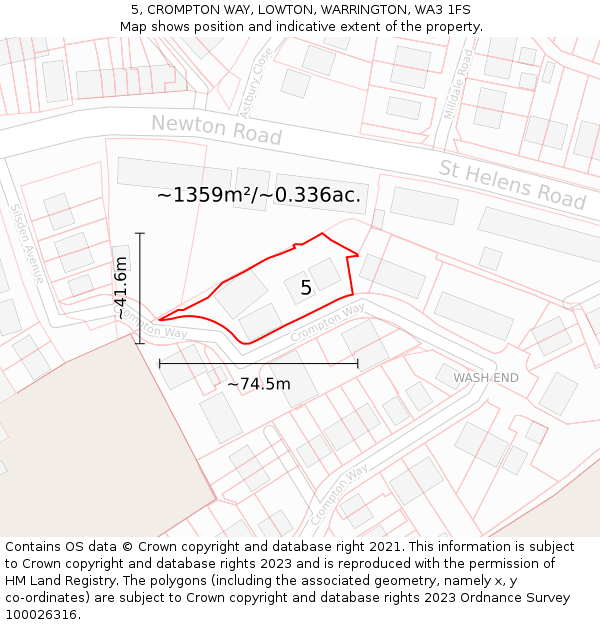 5, CROMPTON WAY, LOWTON, WARRINGTON, WA3 1FS: Plot and title map