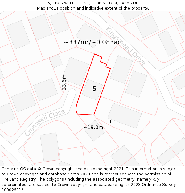 5, CROMWELL CLOSE, TORRINGTON, EX38 7DF: Plot and title map