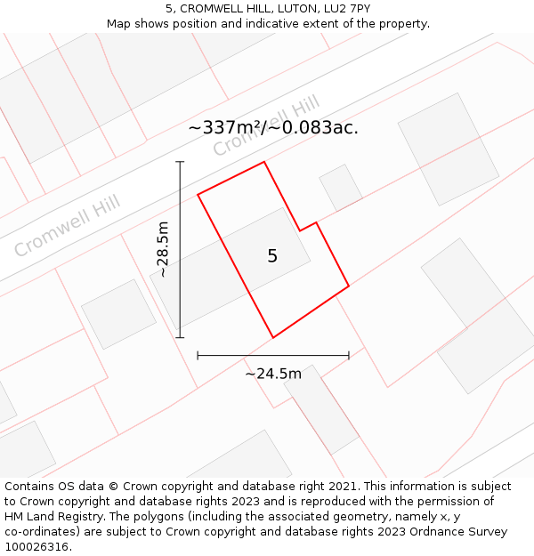 5, CROMWELL HILL, LUTON, LU2 7PY: Plot and title map