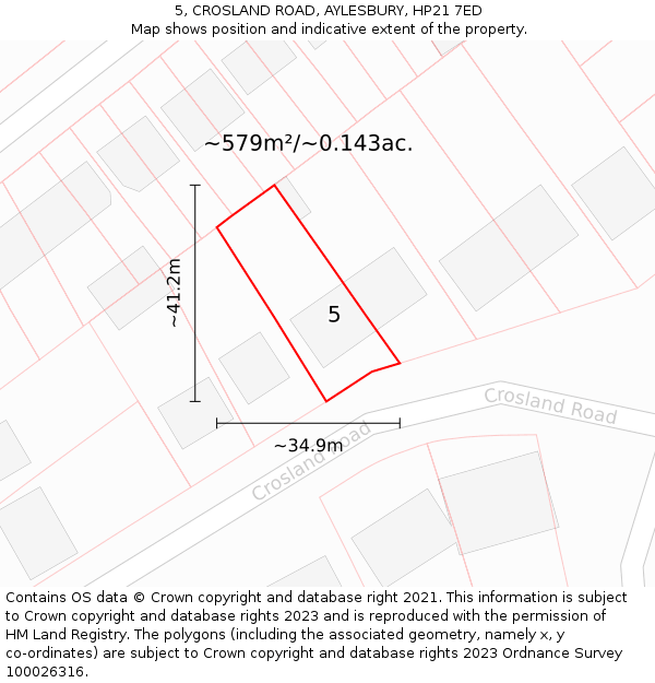 5, CROSLAND ROAD, AYLESBURY, HP21 7ED: Plot and title map
