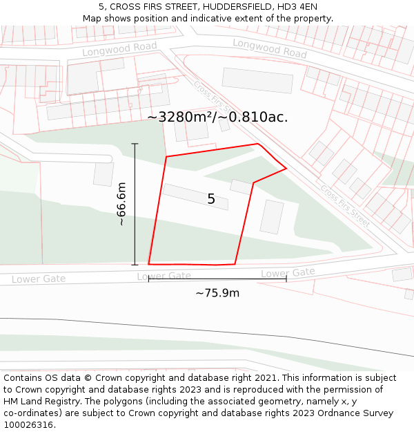 5, CROSS FIRS STREET, HUDDERSFIELD, HD3 4EN: Plot and title map