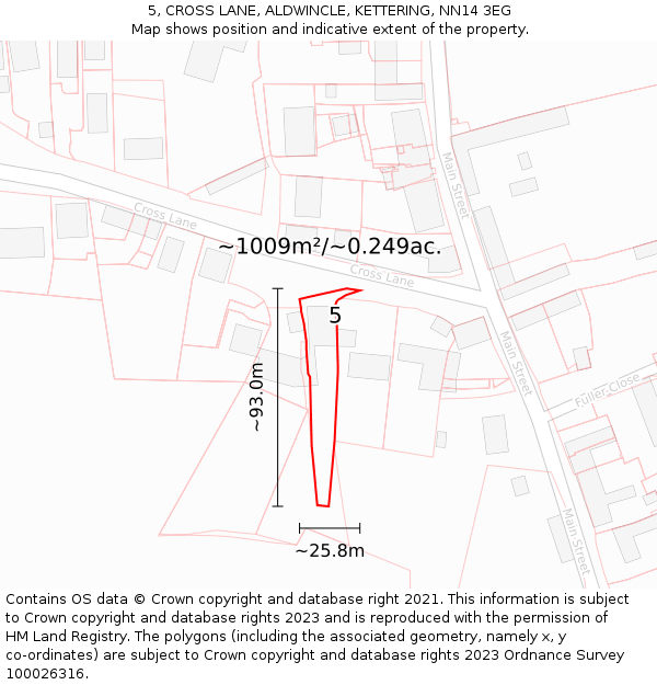 5, CROSS LANE, ALDWINCLE, KETTERING, NN14 3EG: Plot and title map