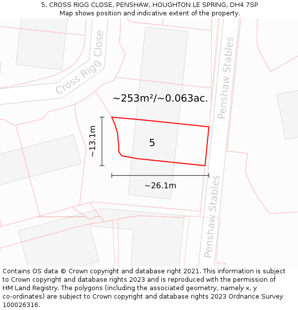 5, CROSS RIGG CLOSE, PENSHAW, HOUGHTON LE SPRING, DH4 7SP: Plot and title map