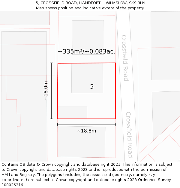 5, CROSSFIELD ROAD, HANDFORTH, WILMSLOW, SK9 3LN: Plot and title map