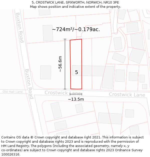 5, CROSTWICK LANE, SPIXWORTH, NORWICH, NR10 3PE: Plot and title map