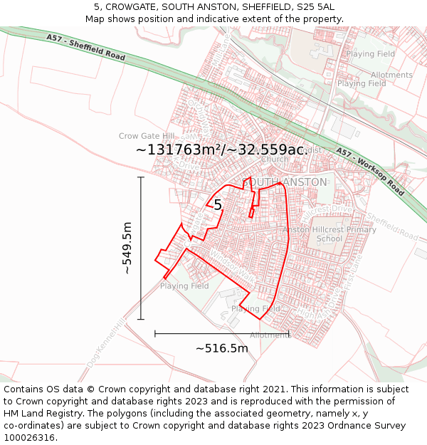 5, CROWGATE, SOUTH ANSTON, SHEFFIELD, S25 5AL: Plot and title map