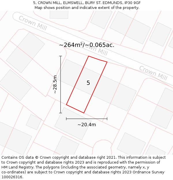 5, CROWN MILL, ELMSWELL, BURY ST. EDMUNDS, IP30 9GF: Plot and title map