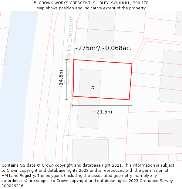 5, CROWN WORKS CRESCENT, SHIRLEY, SOLIHULL, B90 1ER: Plot and title map