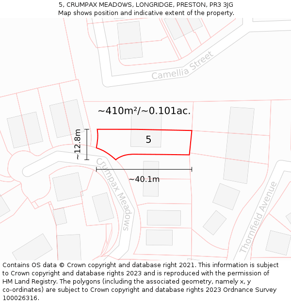 5, CRUMPAX MEADOWS, LONGRIDGE, PRESTON, PR3 3JG: Plot and title map