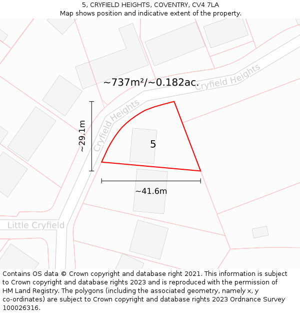 5, CRYFIELD HEIGHTS, COVENTRY, CV4 7LA: Plot and title map