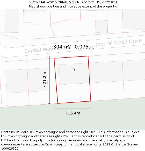 5, CRYSTAL WOOD DRIVE, MISKIN, PONTYCLUN, CF72 8TH: Plot and title map