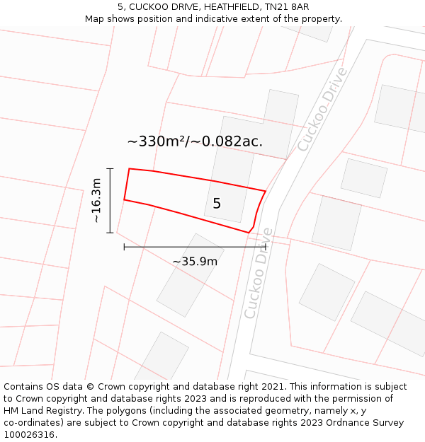 5, CUCKOO DRIVE, HEATHFIELD, TN21 8AR: Plot and title map
