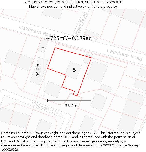 5, CULIMORE CLOSE, WEST WITTERING, CHICHESTER, PO20 8HD: Plot and title map