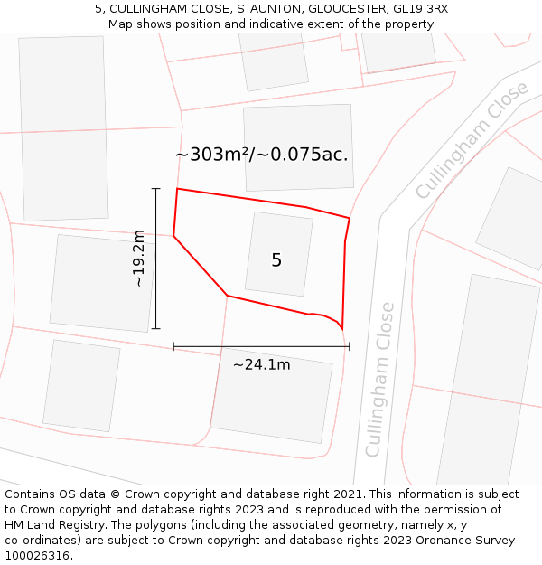 5, CULLINGHAM CLOSE, STAUNTON, GLOUCESTER, GL19 3RX: Plot and title map