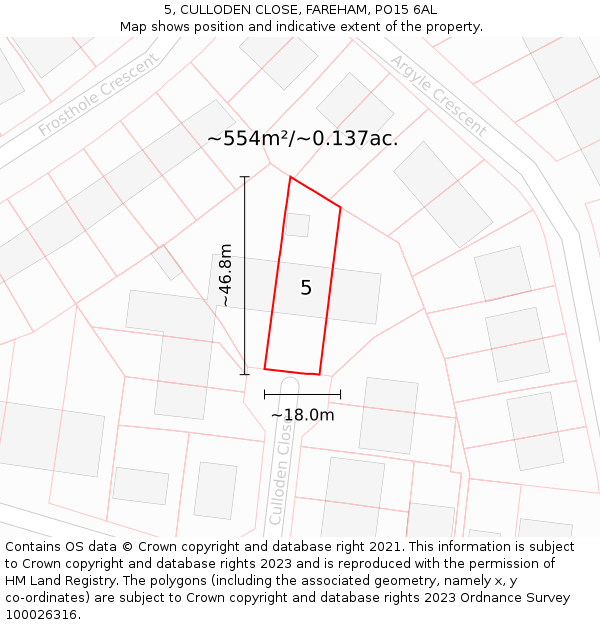 5, CULLODEN CLOSE, FAREHAM, PO15 6AL: Plot and title map