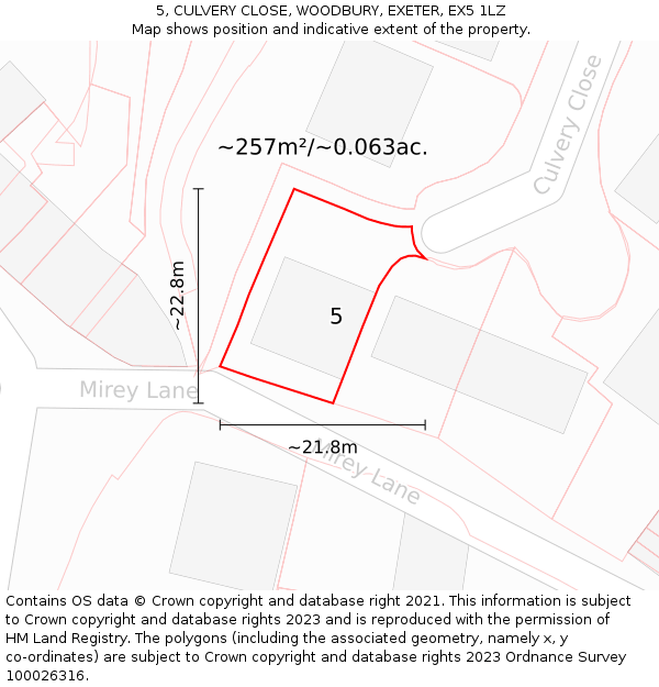 5, CULVERY CLOSE, WOODBURY, EXETER, EX5 1LZ: Plot and title map