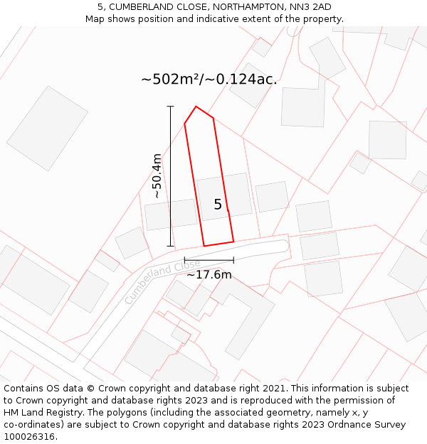 5, CUMBERLAND CLOSE, NORTHAMPTON, NN3 2AD: Plot and title map