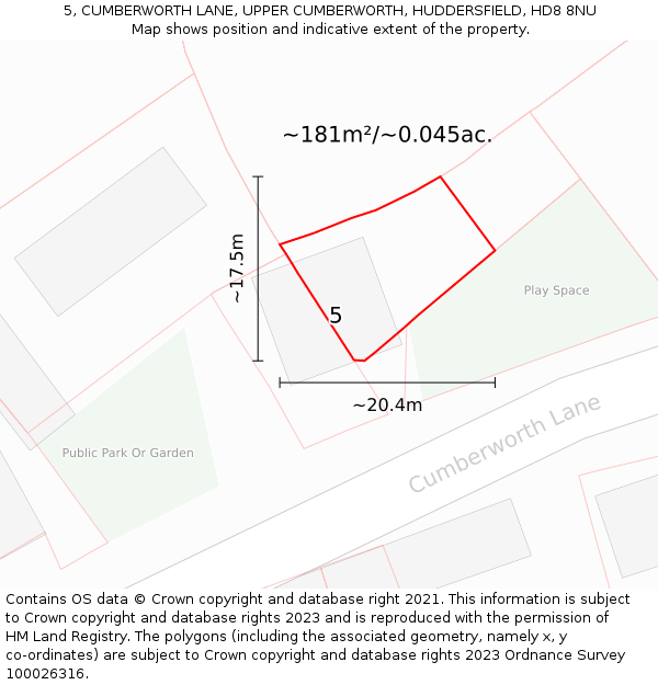 5, CUMBERWORTH LANE, UPPER CUMBERWORTH, HUDDERSFIELD, HD8 8NU: Plot and title map