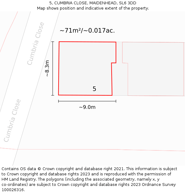 5, CUMBRIA CLOSE, MAIDENHEAD, SL6 3DD: Plot and title map