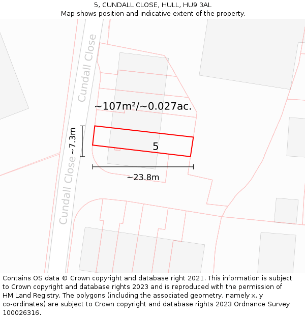 5, CUNDALL CLOSE, HULL, HU9 3AL: Plot and title map