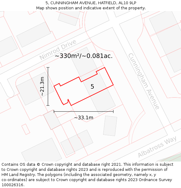 5, CUNNINGHAM AVENUE, HATFIELD, AL10 9LP: Plot and title map