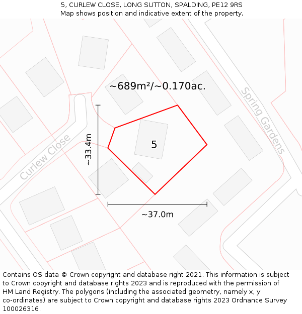 5, CURLEW CLOSE, LONG SUTTON, SPALDING, PE12 9RS: Plot and title map