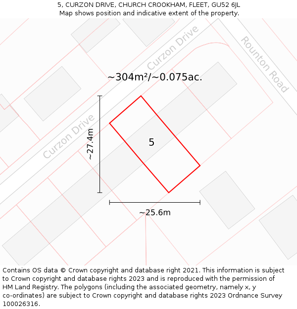 5, CURZON DRIVE, CHURCH CROOKHAM, FLEET, GU52 6JL: Plot and title map