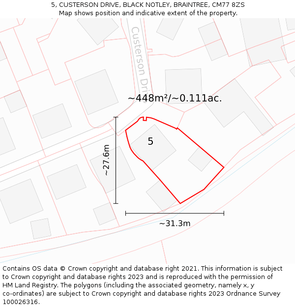 5, CUSTERSON DRIVE, BLACK NOTLEY, BRAINTREE, CM77 8ZS: Plot and title map