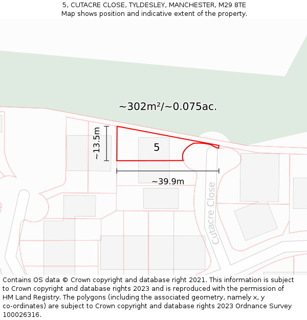 5, CUTACRE CLOSE, TYLDESLEY, MANCHESTER, M29 8TE: Plot and title map