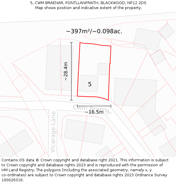 5, CWM BRAENAR, PONTLLANFRAITH, BLACKWOOD, NP12 2DS: Plot and title map