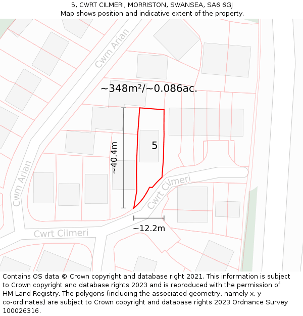 5, CWRT CILMERI, MORRISTON, SWANSEA, SA6 6GJ: Plot and title map