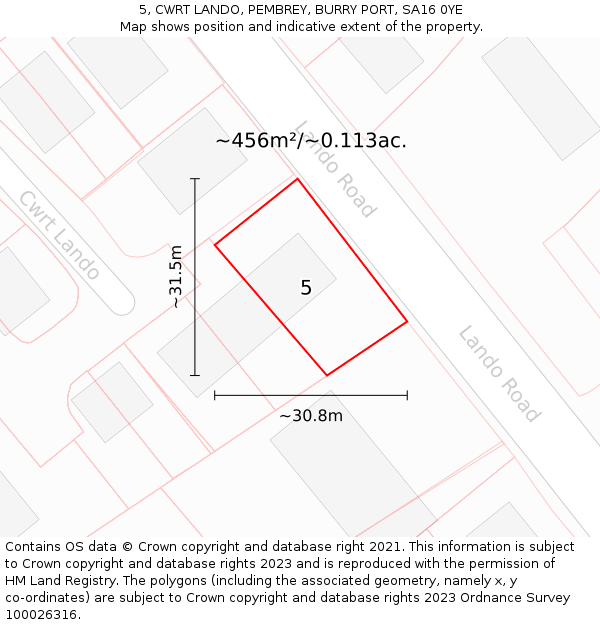 5, CWRT LANDO, PEMBREY, BURRY PORT, SA16 0YE: Plot and title map