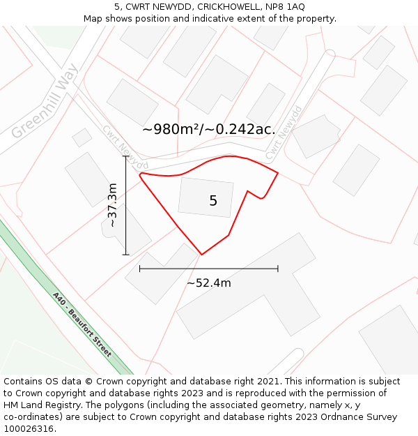 5, CWRT NEWYDD, CRICKHOWELL, NP8 1AQ: Plot and title map